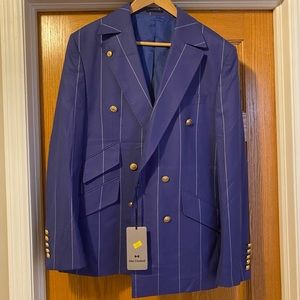 Mens Blue Striped Max Cavalara Suit